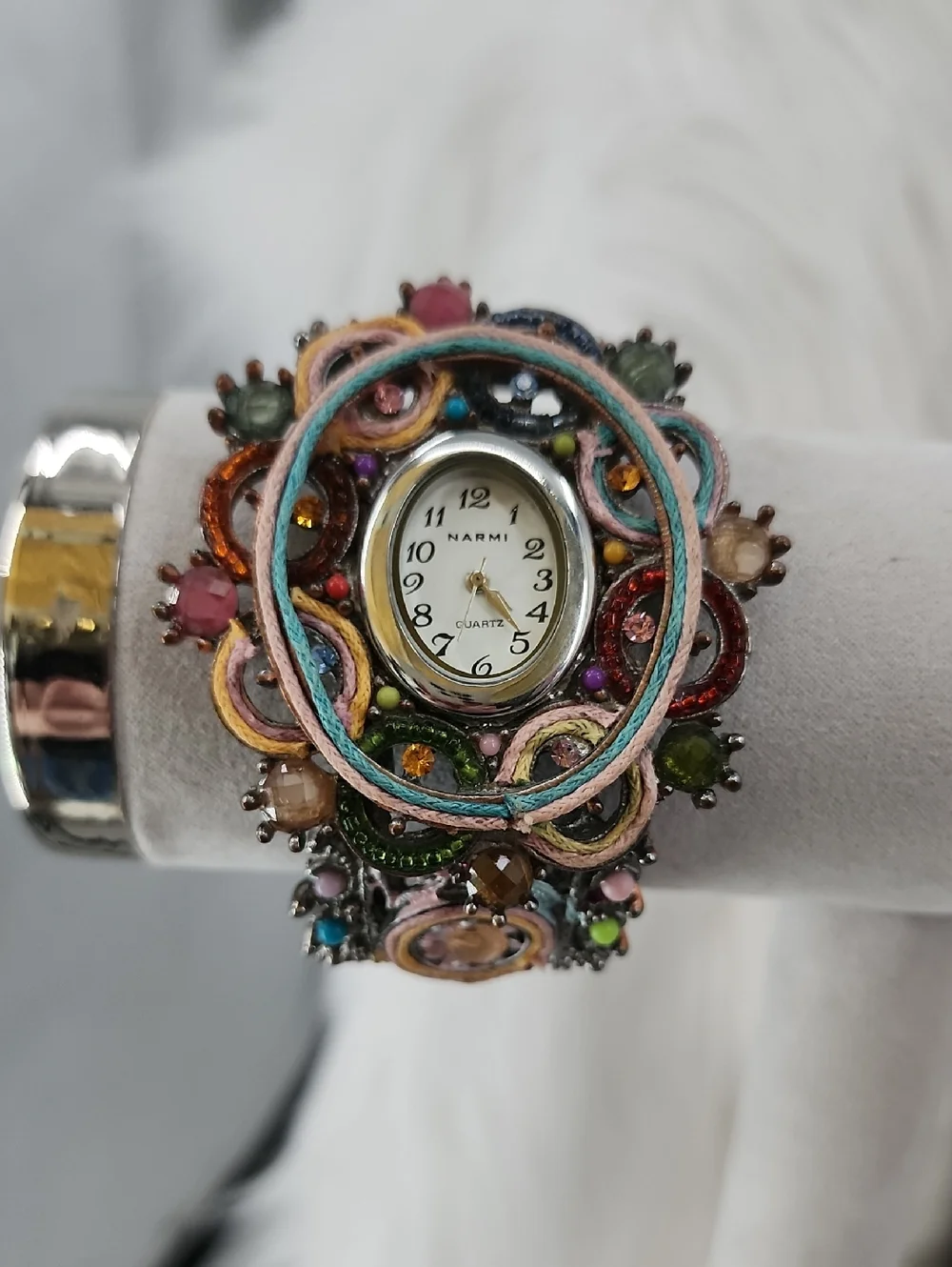 Narmi Colorful Beaded Floral Bracelet Watch - Multicolor, Needs Battery Put In